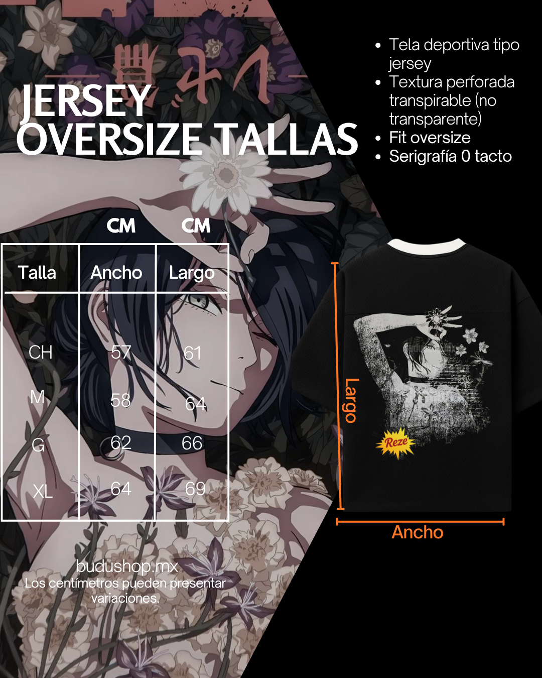 Drop-04 Playera Jersey Oversize •Chainsaw Man Reze•